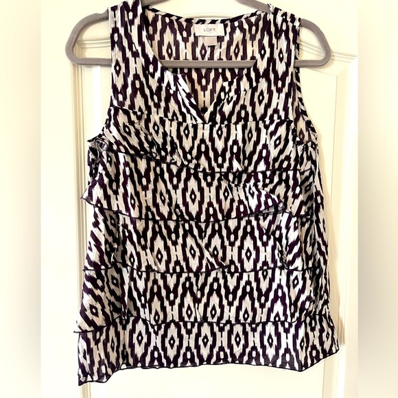 Loft Dark Purple & White Aztec Design, Cotton summer Blouse women’s SZ Small - Picture 1 of 14